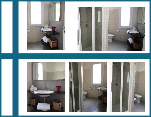 two pictures of a bathroom with a sink and a mirror at Crossroad Suite in Favignana