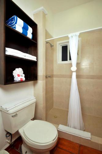 a bathroom with a toilet and a shower at Las Palmas Condominio in Playa del Carmen