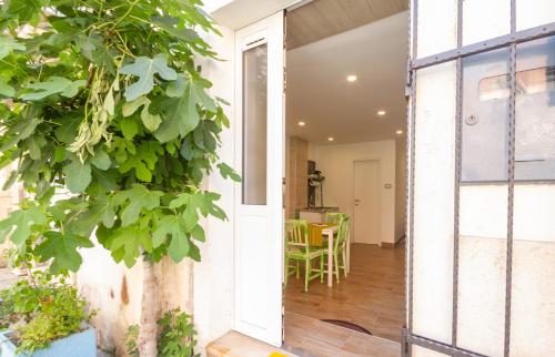 una puerta abierta de una casa con una planta en Studio Figa, en Piran