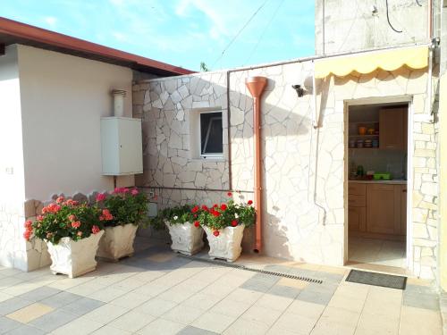 a building with three potted plants on a patio at Oltremare in Vignacastrisi