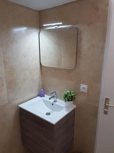 une salle de bain avec un lavabo et un miroir dans l'établissement Happy T1 tout équipé - confort - Vieux Port, à Marseille