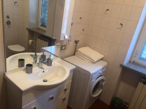 La salle de bains est pourvue d'un lavabo et d'un lave-linge. dans l'établissement Casa di Armida, à Pavia