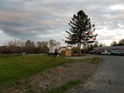 a man standing next to a tree next to a parking lot at Norvic Motel in Coniston