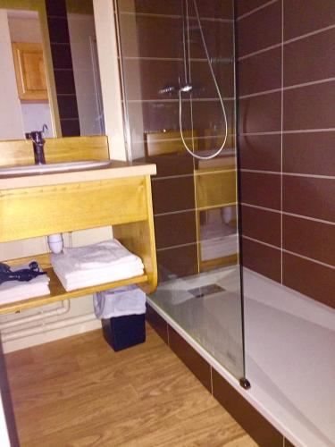 une salle de bain avec douche et lavabo dans l'établissement RÉSID BEC DE L AIGLE Studio 21 - LE LIORAN, à Laveissière