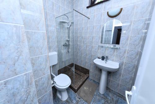 a bathroom with a toilet and a sink at Vila Eden in Eforie Nord