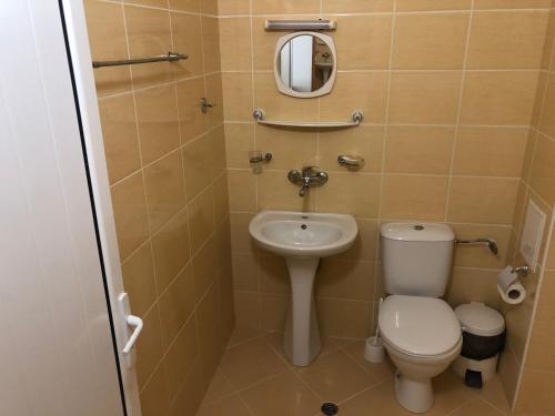a small bathroom with a toilet and a sink at Family Hotel Central in Kranevo