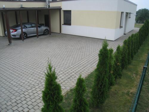 un'auto parcheggiata in un parcheggio accanto a un edificio di Geras miegas a Druskininkai