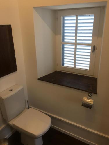 a bathroom with a white toilet and a window at La Ruche, Chaillac in Chaillac