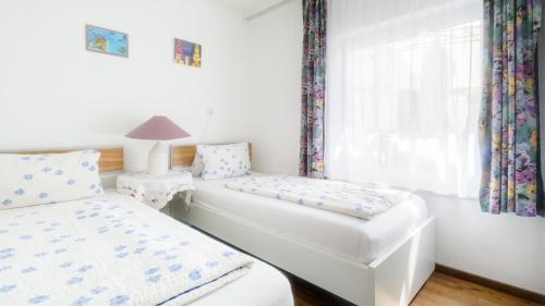 a bedroom with two twin beds and a window at Apartments Presslauer - Mori in Sankt Kanzian