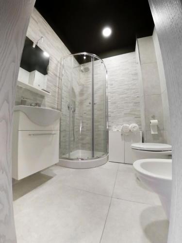 a bathroom with a shower and a toilet and a sink at LA CHICCA DI CAROLA in Bari