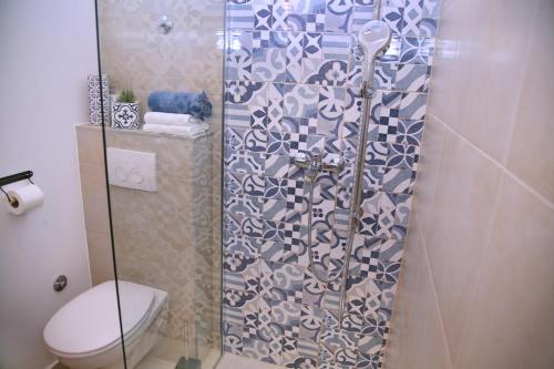 a bathroom with a shower with a toilet at House Bava in Vis