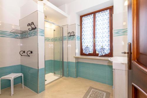 La salle de bains est pourvue d'une douche et d'un lavabo. dans l'établissement La Colomba B&B, à Castellaro