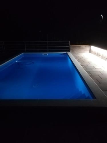 a blue swimming pool in a dark room at Elizabeta Holiday Home in Štrigova