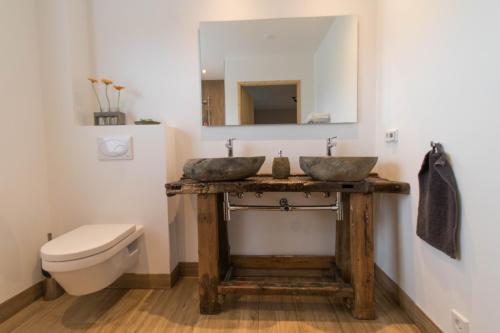 een badkamer met een wastafel en een toilet bij Bed & Breakfast Bos en Weide in Boxtel
