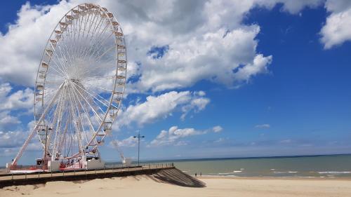 een groot reuzenrad op een strand naast de oceaan bij Studio Casinoplein Middelkerke in Middelkerke