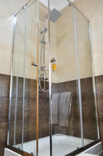 a shower with a glass door in a bathroom at Casa da Villa-Grândola in Grândola