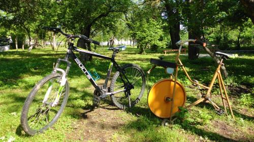two bikes parked next to each other in a park at Guest House Iaraji in Tʼianetʼi