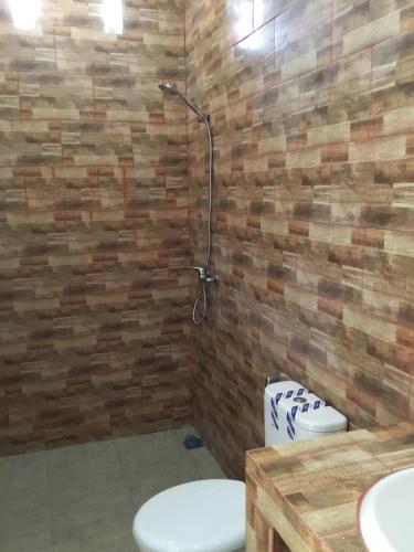 a bathroom with a toilet and a shower at Queen Guest house tulamben in Tulamben
