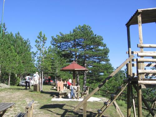 a group of people in a park with a gazebo at Guest house Pribojska Banja in Pribojska Banja