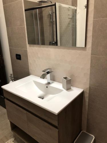 a bathroom with a white sink and a mirror at B&B Altamarea in Falerna