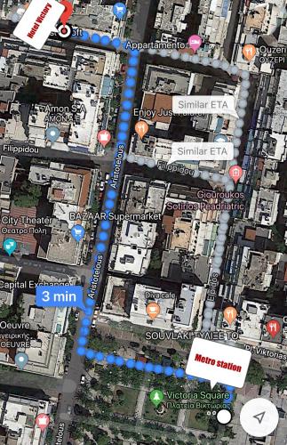 a map of a city with many buildings at Hotel Victory in Athens