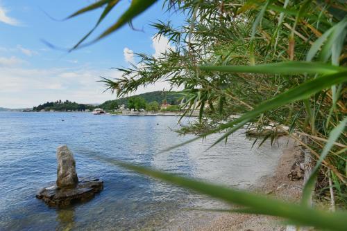 a rock in the water next to a beach at Hajdi in Kamenari