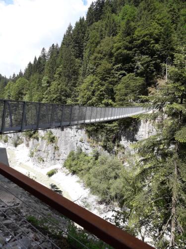 a suspension bridge over a river at Casa Scalet in Fiera di Primiero