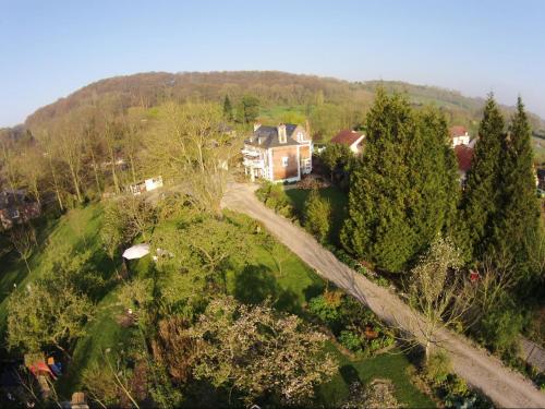 an aerial view of a house on a hill at Chambres d'Hôtes Villa Mon Repos in Saint-Aubin-sur-Scie