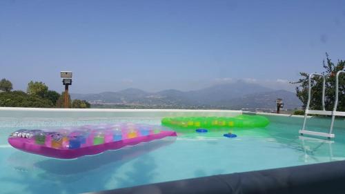 una piscina con due gonfiabili in acqua di Zefiro Casa Vacanze ad Ascea