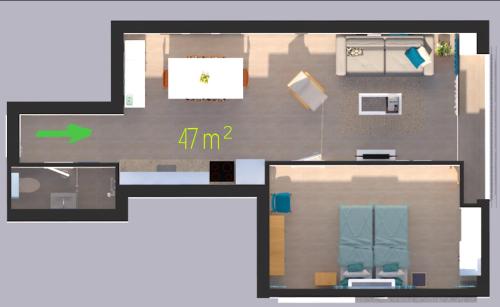 a floor plan of a small apartment with a room at Sea You Soon! in Netanya