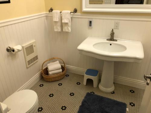 een badkamer met een wastafel en een toilet bij Carriage House at Yosemite in Fish Camp
