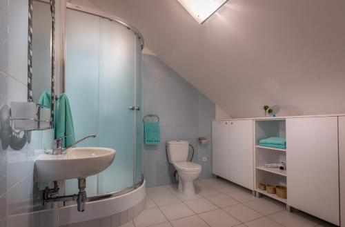 a bathroom with a sink and a toilet at Apartments - BOWLINGHORKA sk in Poprad