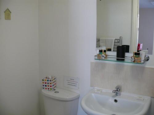 a white bathroom with a toilet and a sink at Bow Street Runner in Brighton & Hove