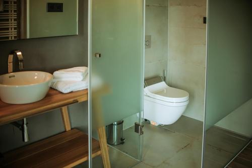 a bathroom with a toilet and a sink at Lajvér Borbirtok in Szálka