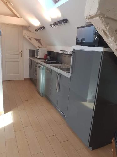 a kitchen with stainless steel appliances in a room at Orléans Appartement 2 chambres avec Parking in Orléans