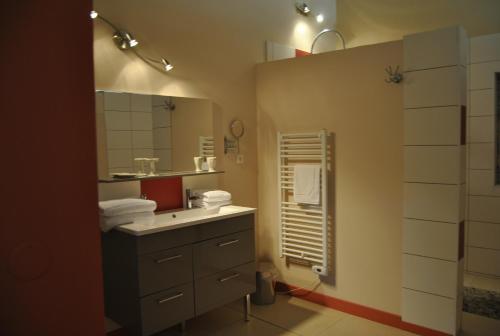 a bathroom with a sink and a mirror at La Grange de La Dupuise in Civrac-de-Blaye
