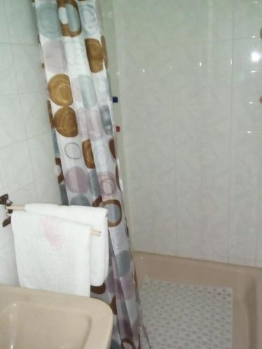 a bathroom with a toilet and a shower at KATA VENDÉGHÁZ in Balatonfüred
