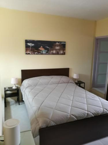 a bedroom with a bed with a white bedspread at la fontanella in Militello in Val di Catania