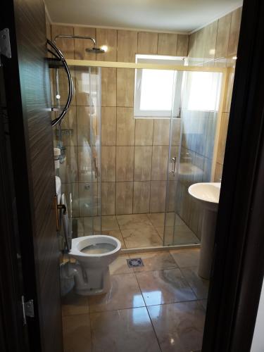 a bathroom with a toilet and a sink at Apartments Montenegro Risan Čučković in Risan