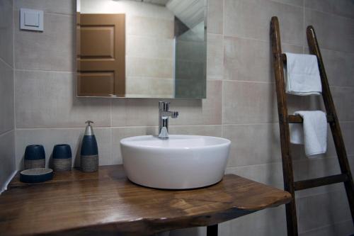 a bathroom with a white sink and a mirror at Villa Pavlina in Ohrid