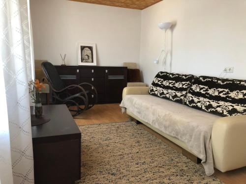 - un salon avec un canapé et une table dans l'établissement Trakai Old town Apartment, à Trakai