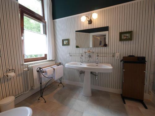 a bathroom with a sink and a mirror at L'Étape Fagnarde - Bed, Breakfast & Sauna in Spa