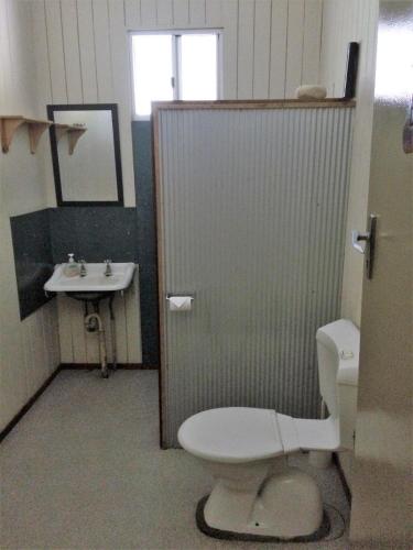 a bathroom with a toilet and a sink at Bluff Hotel in Bluff