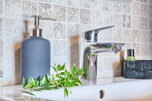 a bathroom sink with a soap bottle and a faucet at Golden Haven in Murter