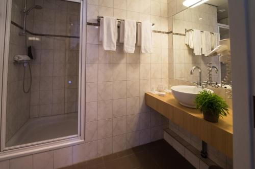 a bathroom with a sink and a shower at Queen Hotel in Eindhoven