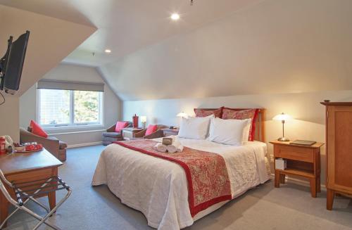 a bedroom with a large bed and a television at Orari Boutique Hotel in Christchurch