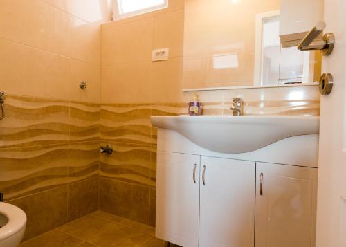 een badkamer met een wastafel en een toilet bij Apartments Alma in Crveni Vrh