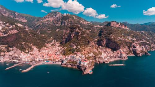 an aerial view of a town on the side of a mountain at Tramonti di Sole in Tramonti