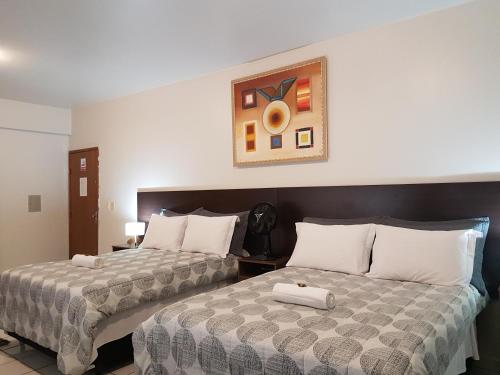 Habitación de hotel con 2 camas y una foto en la pared en B & A Suites Inn Hotel - Quarto Luxo Premium, en Anápolis
