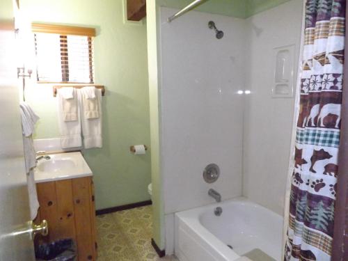 a bathroom with a tub and a sink and a bath tub at Arizona Mountain Inn & Cabins in Flagstaff